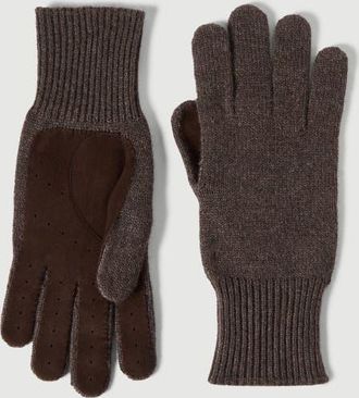 Brunello Cucinelli Cashmere knit gloves with suede palm in Brown at Nordstrom, Size Xx-Large