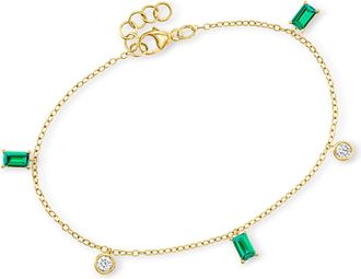 RS Pure by Ross-Simons Lab-Grown Emerald and. Lab-Grown Diamond Station Bracelet in 18kt Gold Vermeil