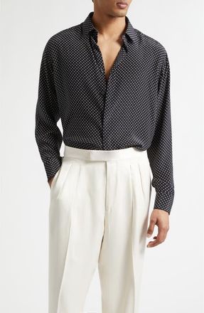 Tom Ford Cr&ecirc;pe de Chine Polka Dot Classic Fit Shirt in Black/White at Nordstrom, Size 41