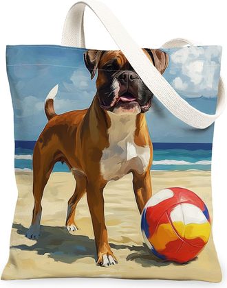 Generic Summer Springer Spaniel Dog Canvas Tote Bag for Shopping 13x15, Beach Coastal Beachy Puppy Reusable Grocery Print Bag for Women, Fun Pet Beach Aesthet