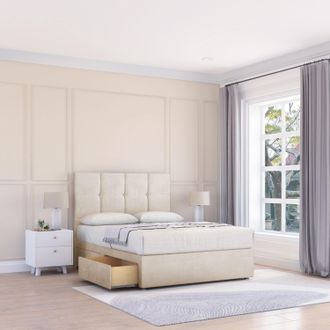 Sloomy Jasmine Plush Bed Set With No Drawers Mattress & 26 Headboard in Cream | Size: Single