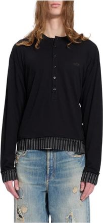 Ann Demeulemeester Tops, Heren, Zwart, L, Katoen, Las Relax Fit Boxy Serafino