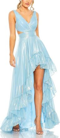 Mac Duggal Sleeveless Cut Out High Low Ruffle Gown in Powder Blue at Nordstrom, Size 12