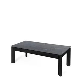 Koketto Home Mesa centro elevable tapa porcelanico gris y patas met&aacute;licas negras