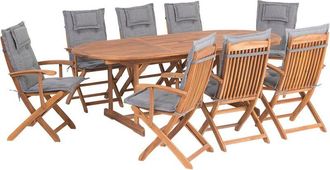 Beliani 8 Seater Garden Dining Set Oval Table Wood Foldable Chairs Grey Cushions Maui