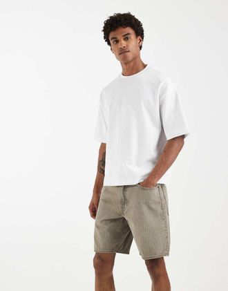 Levi's 468 - Pantaloncini ampi in denim color pietra a righe tono su tono-Neutro