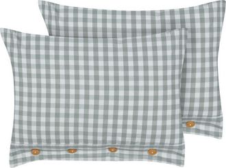 Beliani Beliani - Conjunto de 2 cojines decorativos modernos botones estampado a cuadros verde y blanco 40 x 60 cm Talya