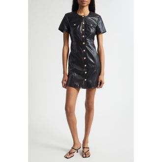 Cinq &agrave; Sept Layla Quilted Faux Leather Minidress in Black at Nordstrom, Size 14