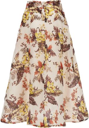 Zimmermann Womens Multicolor Linen Midi Skirt