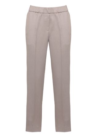 PESERICO Brown Linen Embellished Straight-Leg Pants