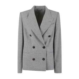Brunello Cucinelli Mb1627414C030 Blazer - Dames - Jassen - Grijs - Maat: M Leer