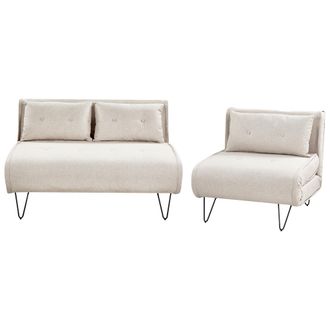 Beliani Conjunto De Sala De Estar 3 Plazas Cojines De Tela Beige Claro Vestfold