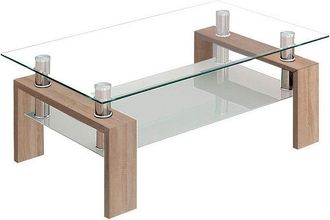 Home Heavenly Home Heavenly- Mesa De Centro Kendra De Madera Y Cristal Templado Anti-roturas, L&iacute;neas Sobrias, Dise&ntilde;o Lineal Minimalista Color: Roble