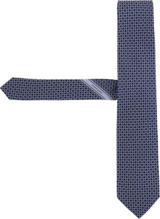 Ferragamo Link Print Zijden Stropdas - Heren - Stropdassen - Blauw - ONE Size - Accessoires