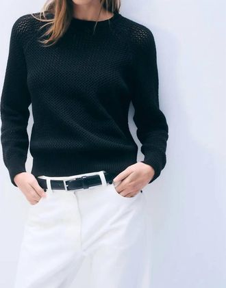 White + Warren Boucle Mesh Sweatshirt In Midnight
