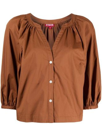 Staud Blouse met pofmouwen - Bruin