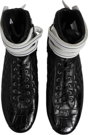 Dolce & Gabbana Mens Black Quilted Leather Lace Up Sneakers Shoes