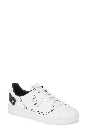 Valentino Garavani Backnet Perforated Sneaker in White/Black at Nordstrom, Size 9Us