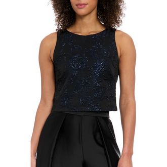 Muse Floral Sleeveless Jacquard Crop Top in Black/Blue at Nordstrom Rack, Size 10
