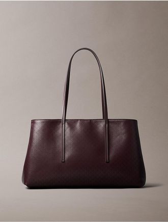 Calvin Klein Womens Allover Emblem Logo Tote Bag - Brown