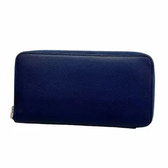 Herm&egrave;s Navy Leather Long Wallet (Bi-Fold) (Pre-Owned)