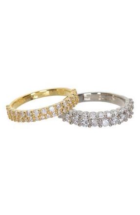 Nordstrom Rack Two-Tone Pavé CZ Ring Set in Clear- Silver- Gold at Nordstrom Rack, Size 6