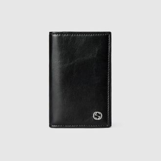 Gucci Card Case Wallet With Interlocking G, Black, Leather