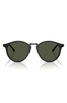 Armani 51mm Round Sunglasses in Matte Black /Green at Nordstrom