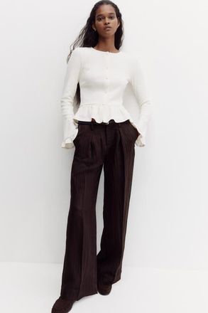 H&M Crinkled Tailored Trousers in Dark Brown at Nordstrom, Size 10