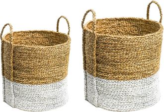 Ivyline Seagrass Log & Kindling Basket, White, Set of 2