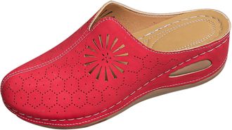 Generic Spring and Summer New Hollowed Out Breathable Heel Shoes for Women Comfortable One Foot Sandals for Women Slippers for Women Summer (Red, 4.5)