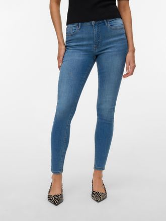 Vero Moda Skinny-fit-Jeans VERO MODA VMPOLLY MR SKINNY JEANS RA3049 NOOS, Damen, Gr. XL, L&auml;nge 30, medium blau denim, Denim/Jeans, Obermaterial: 98% Baumwolle, 