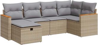 vidaXL Juego De Sof&aacute;s Jard&iacute;n Con Cojines 6 Pzas Rat&aacute;n Sint&eacute;tico Beige Vidaxl