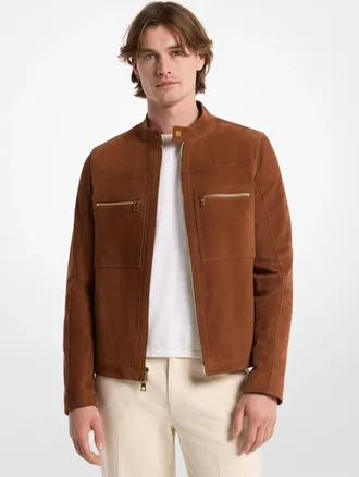 Michael Kors Suede Double-Zip Racer Jacket