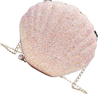 Frcolor Shiny Pink Pu Seashell Shoulder Bag with Chain Strap, Stylish Crossbody Pouch for Womens Storage and Daily Use