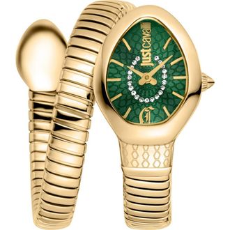 Just Cavalli Eclisse Snake Wraparound Bracelet Watch, 22mm x 33.5mm in Gold/Green at Nordstrom Rack
