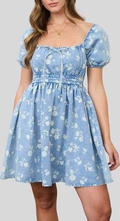 Blu Pepper Front Bow Tie Minidress in Chambray at Nordstrom Rack, Size Medium
