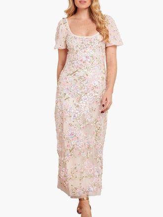 Needle & Thread Dream Garland Puff Sleeve Ankle Gown in Cream/multi at Nordstrom, Size 12
