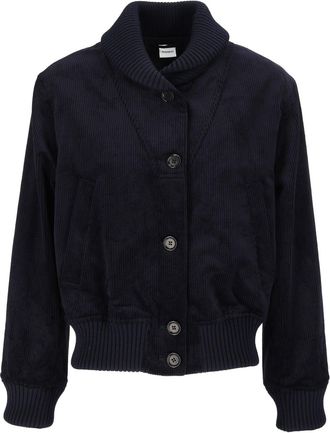 Aspesi Cropped Black Ribbed Shawl-Collar Corduroy Jacket