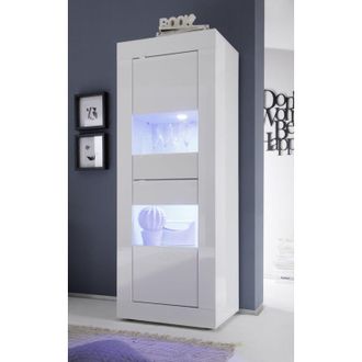 Dmora Vitrina Uffugo, Mueble Expositor 3 Estantes, 2 Cajones, 2 Puertas, 60.9x42x161.2h Cm Blanco Brillante