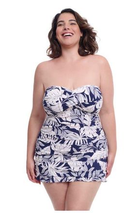 Gottex Malaya Sweetheart Bandeau Full Figure Swimdress in Navy/wh at Nordstrom, Size 18W