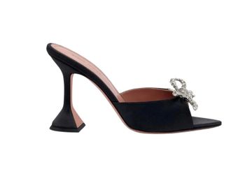 Amina Muaddi Black Satin Embellished Mules Size 37