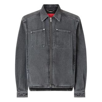Ferrari Denim Jackets, male, Gray, Size: S Patch-Pocket Zip Jacket