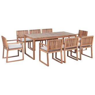 Beliani Conjunto De Jard&iacute;n 8 Plazas R&uacute;stico De Madera De Acacia Certificada Mesa Y Sillas Con Cojines Gris Claro Marr&oacute;n Claro Sassari Ii