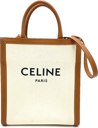 Celine Cabas Gold Leather Canvas Shoulder Bag Tote Bag (Pre-Owned)