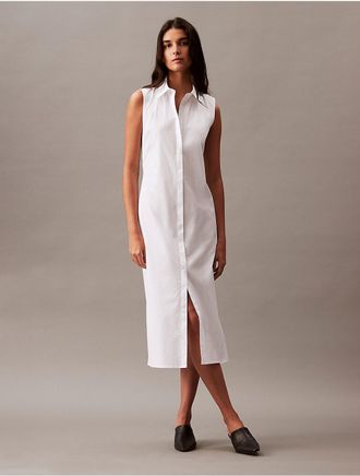 Calvin Klein Womens Stretch Poplin Cutout Shirt Dress - White - XS