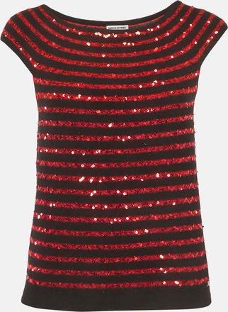 Sonia Rykiel Black/red Sequin Striped Cashmere Top
