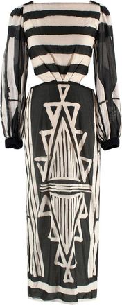 Johanna Ortiz Black and Cream Printed Open Back Maxi Dress Size XXS
