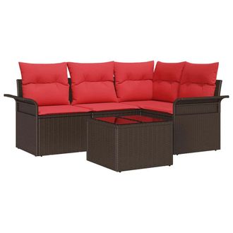 vidaXL Conjunto De Sof&aacute; De Jard&iacute;n 5 Pcs Marr&oacute;n Rat&aacute;n Sint&eacute;tico Vidaxl