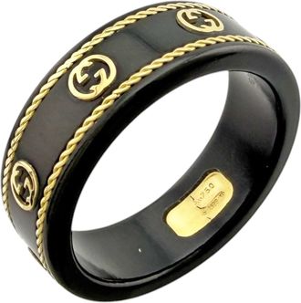 Gucci Icon Black Yellow Gold (18K) Ceramic Band Ring (Pre-Owned)